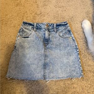 Denim Mini Skirt with Frayed Hem
